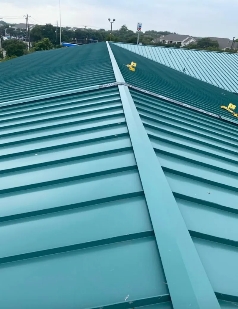 Green commercial metal roof ridge and valley for Metal Roof Repair in Snellville